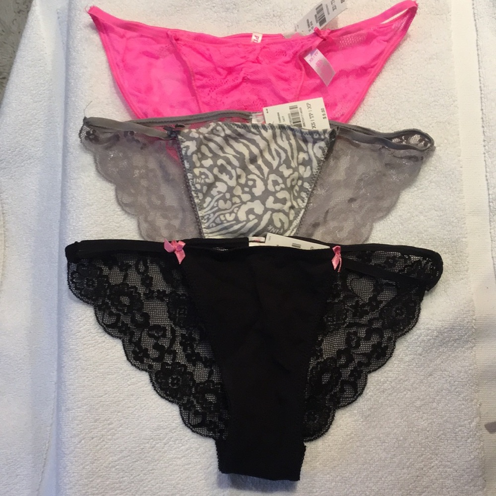 BNWT Set of 3 Victoria’s Secret PINK Lace Extra Low Rise Underwear Panties XS